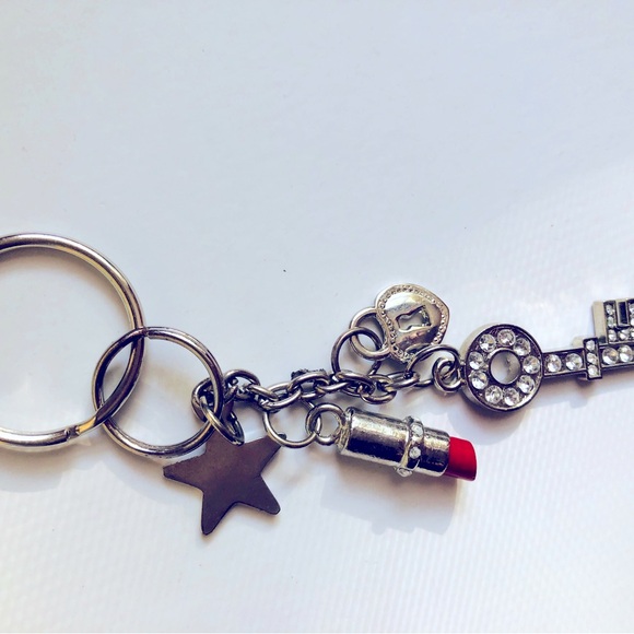 Silver Key and Lipstick Charm Keychain Macys Y2K - Picture 3 of 6